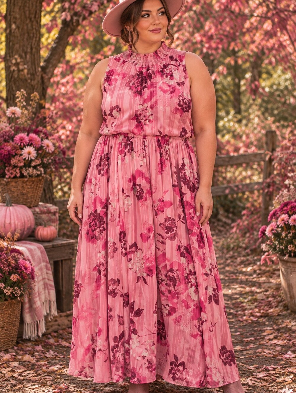 torrid Pink Floral Sleeveless Maxi Dress with Ruffled Neck